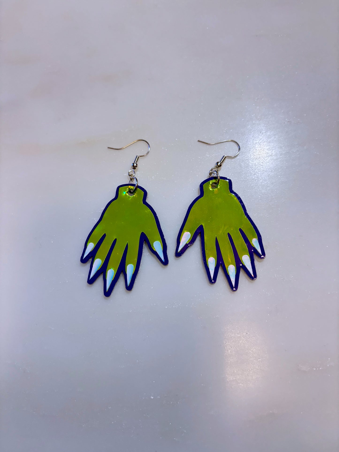 *Seconds* Sparkly Hand Earrings - Green Holo  & Purple image 0