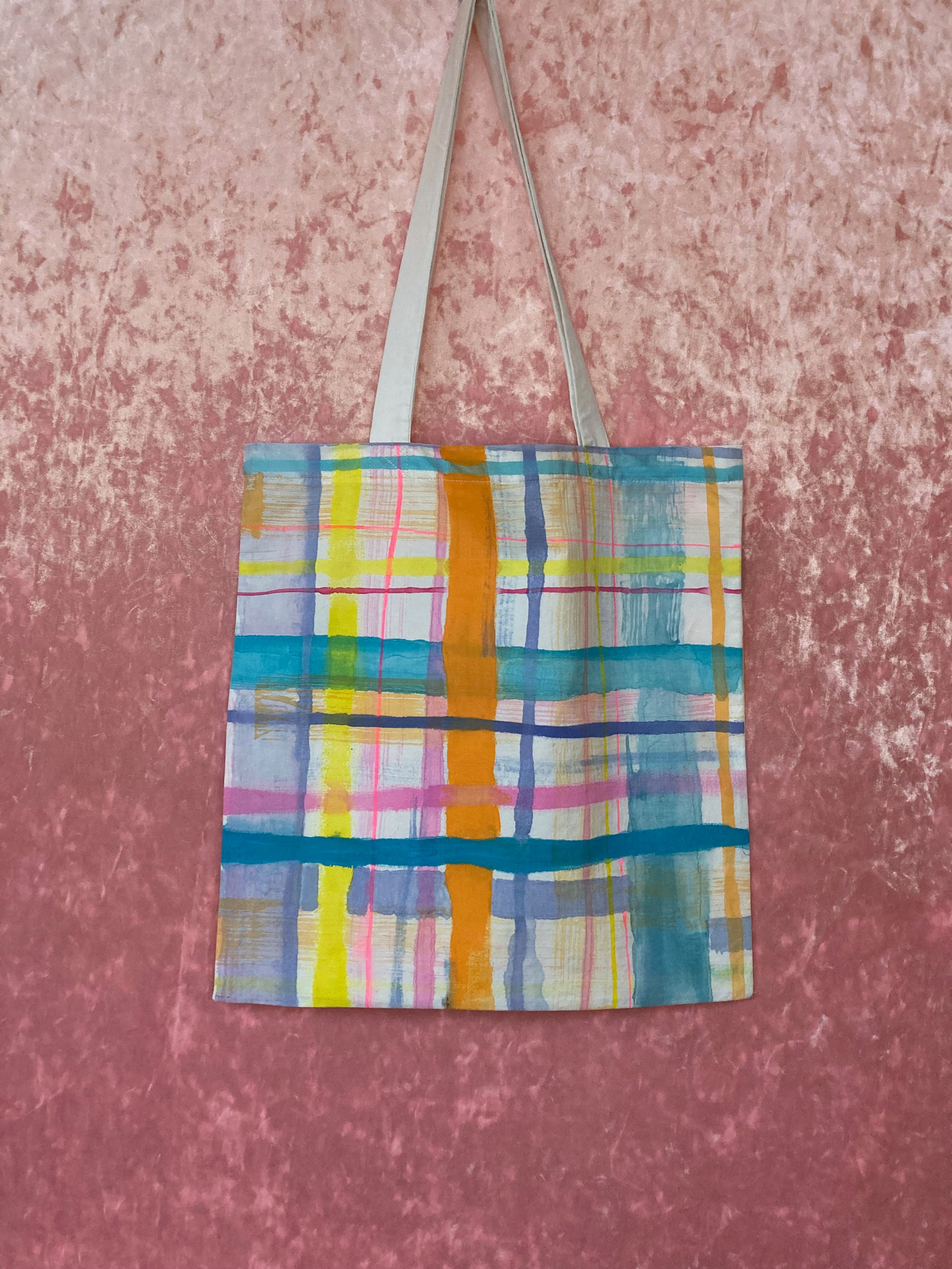 Handpainted Plaid Tote Bag image 3
