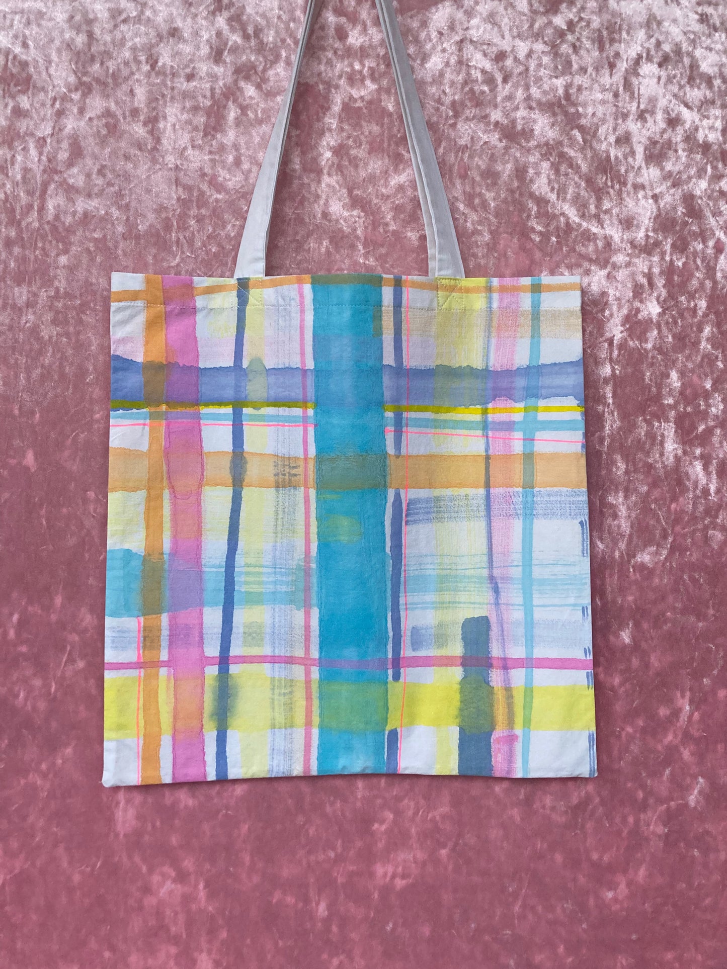 Handpainted Plaid Tote Bag image 4