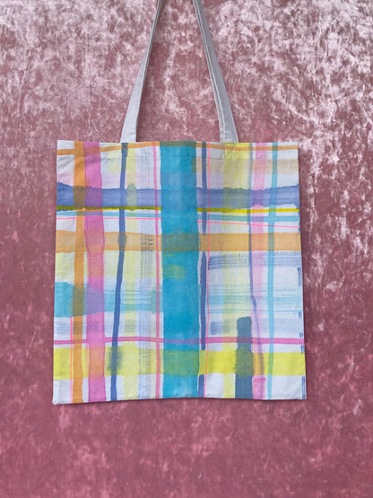 Handpainted Plaid Tote Bag image 4