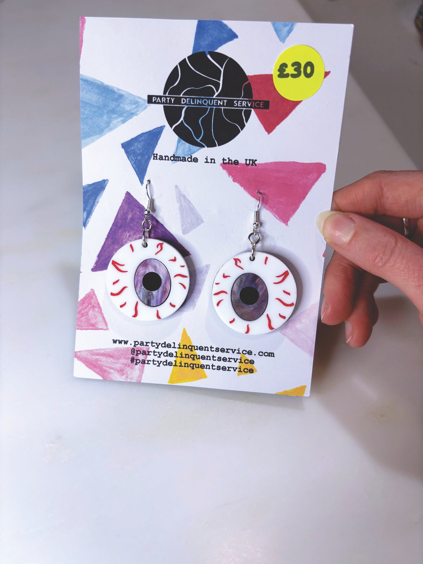*Sample* Medium Eyeball Earrings - Swirly Lilac Marble image 5