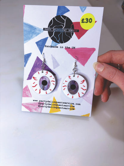 *Sample* Medium Eyeball Earrings - Swirly Lilac Marble image 5