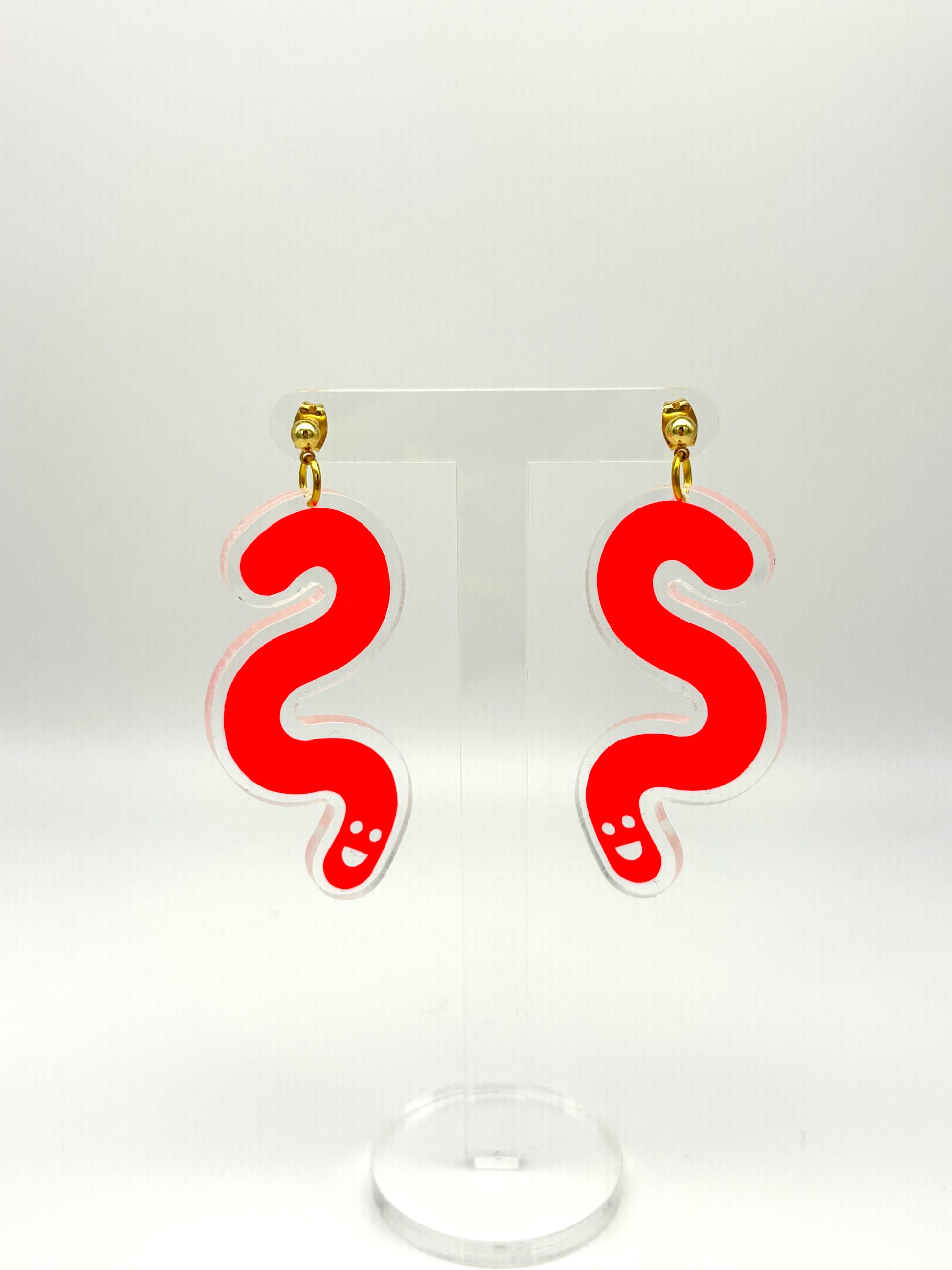 Acrylic & Vinyl Worm Earrings - Orange image 0