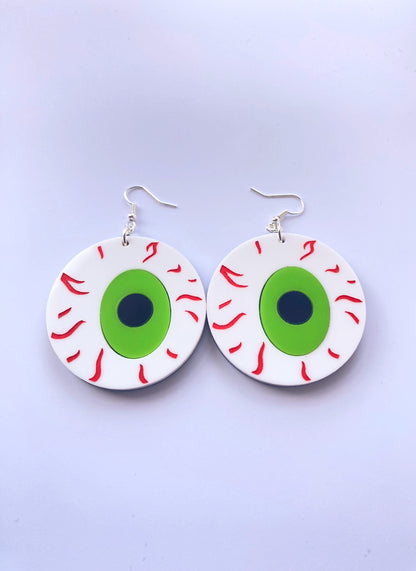 Large Eyeball Earrings - Lime Green image 0