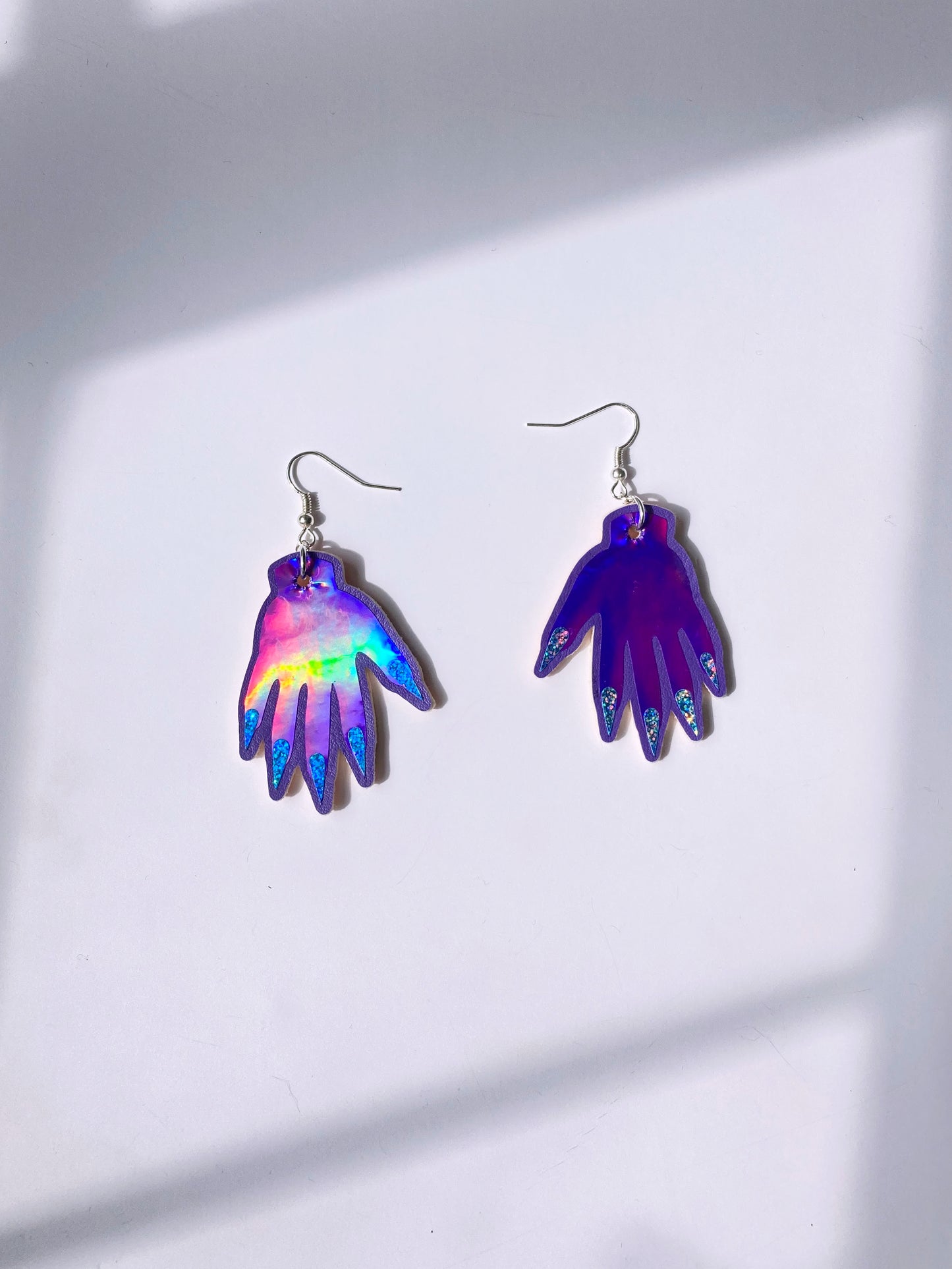 Sparkly Hand Earrings - Purple Holo image 0