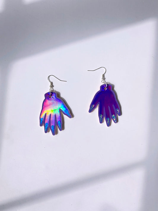 Sparkly Hand Earrings - Purple Holo image 0