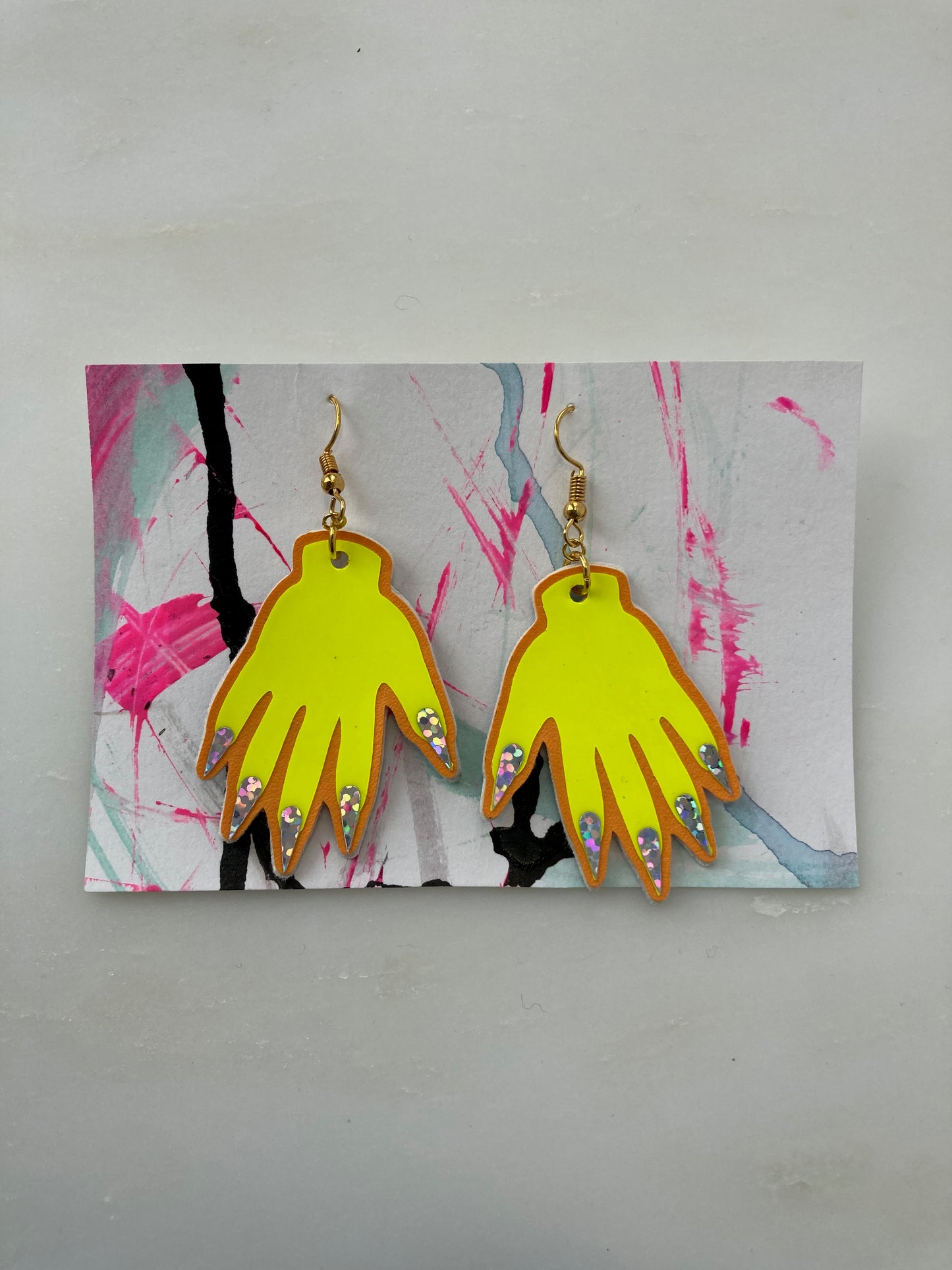 Sparkly Hand Earrings - Fluro Yellow image 2