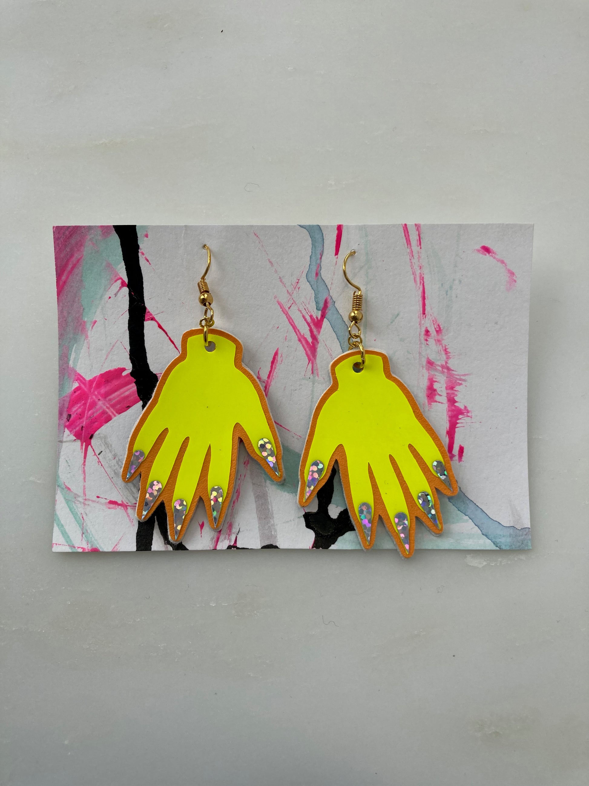 Sparkly Hand Earrings - Fluro Yellow image 2