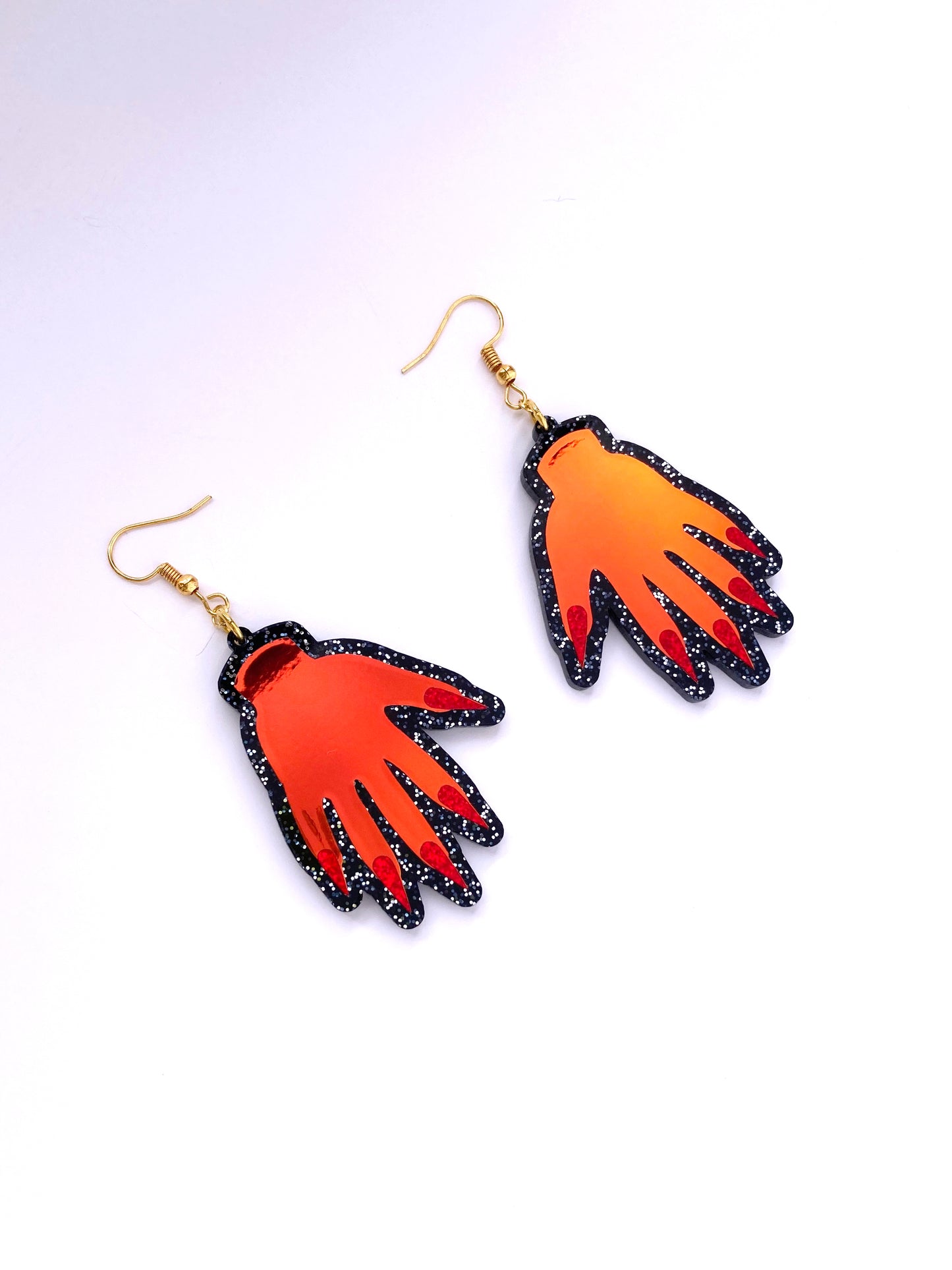 Sparkly Hand Acrylic Earrings - Tourmaline Aurora & Black Glitter image 1