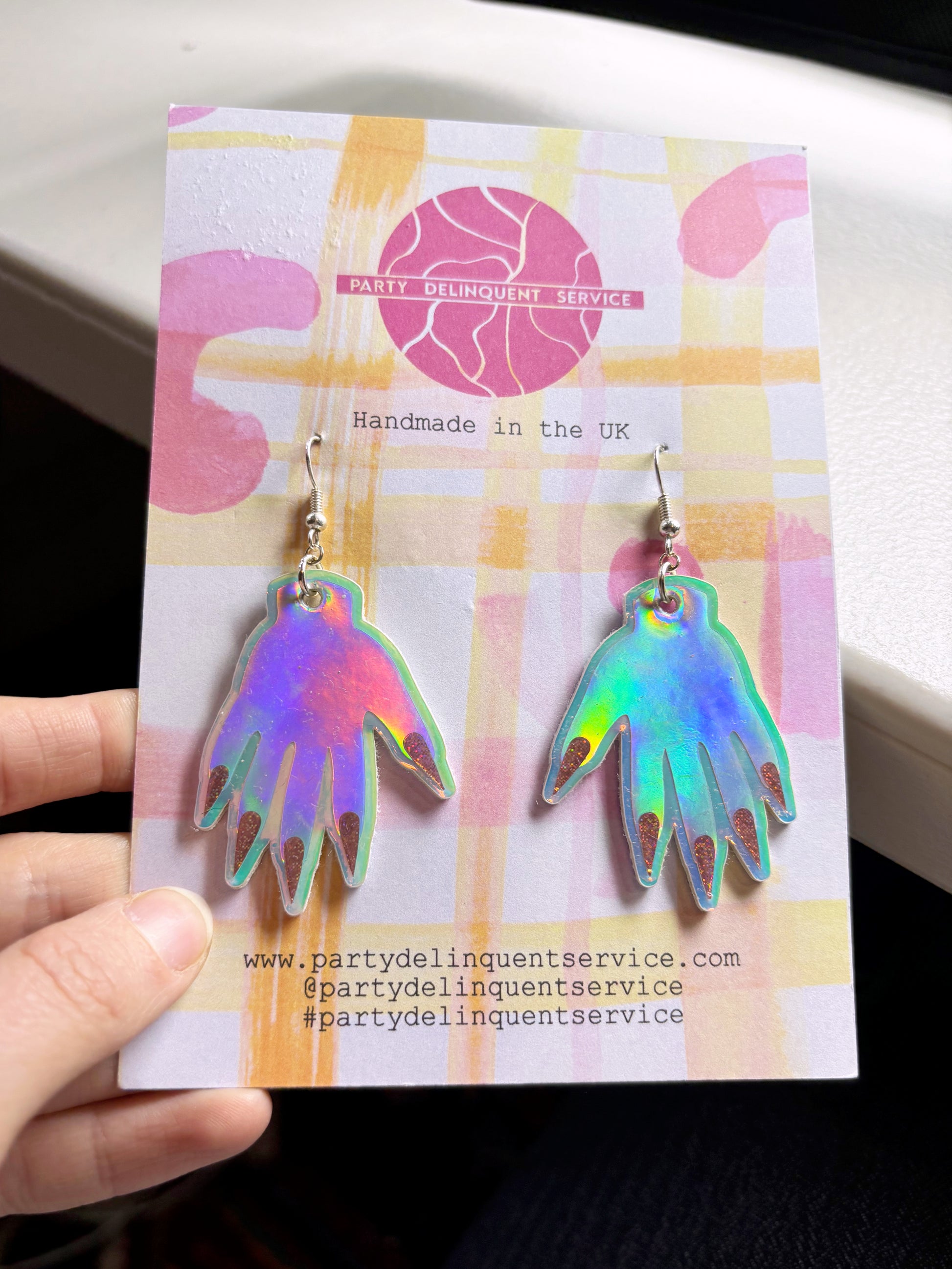 Sparkly Hand Earrings - Silver Holo Gen 2 image 4