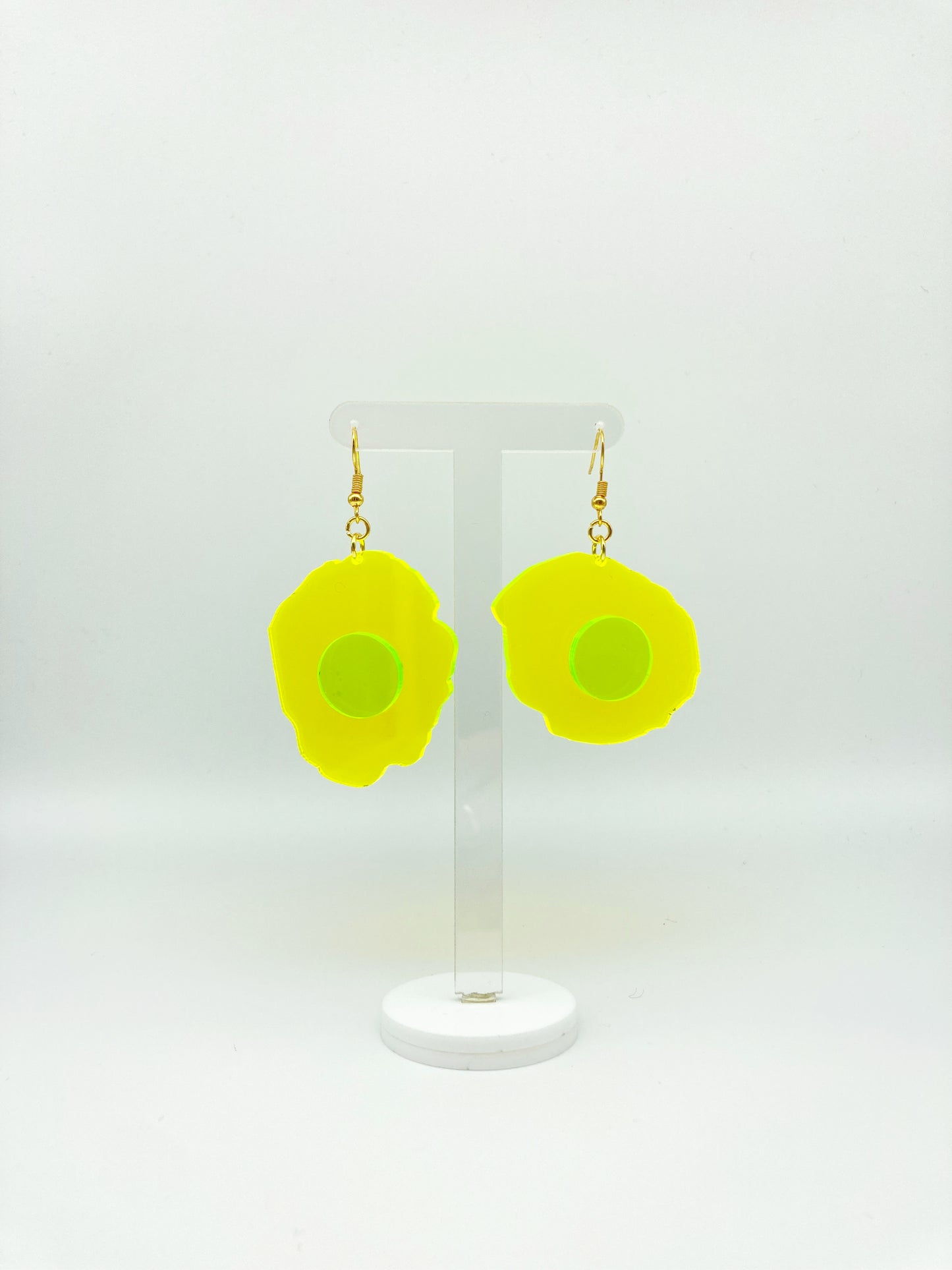 Neon Fluorescent Fried Egg Earrings - Big Yellow Wiggly Eggs image 4