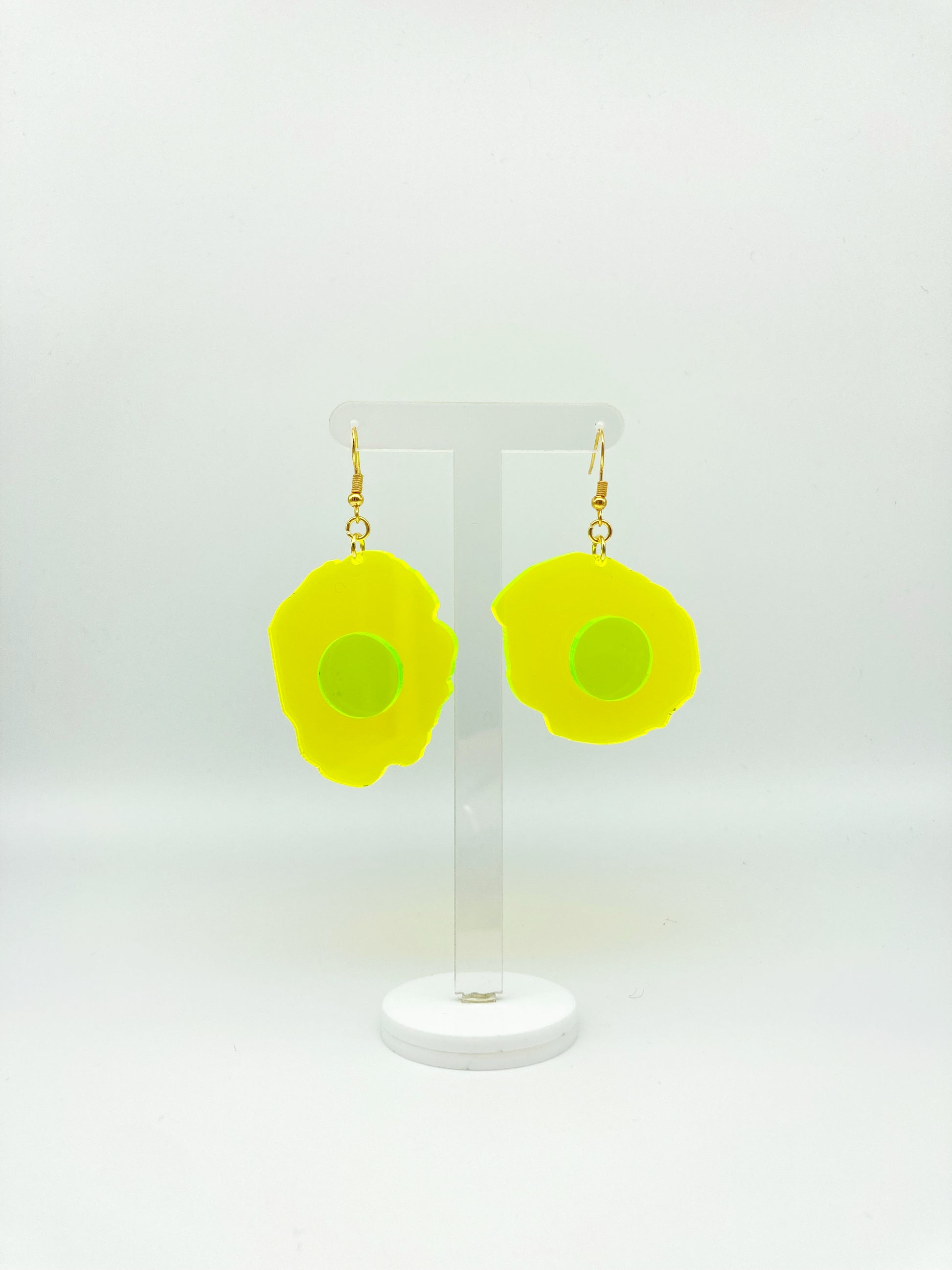 Neon Fluorescent Fried Egg Earrings - Big Yellow Wiggly Eggs image 4