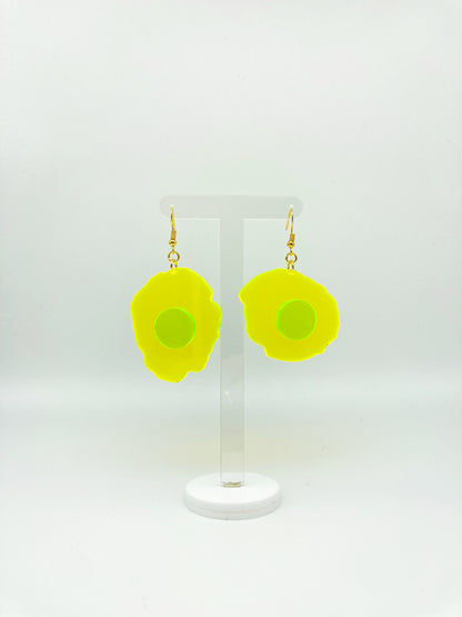 Neon Fluorescent Fried Egg Earrings - Big Yellow Wiggly Eggs image 4
