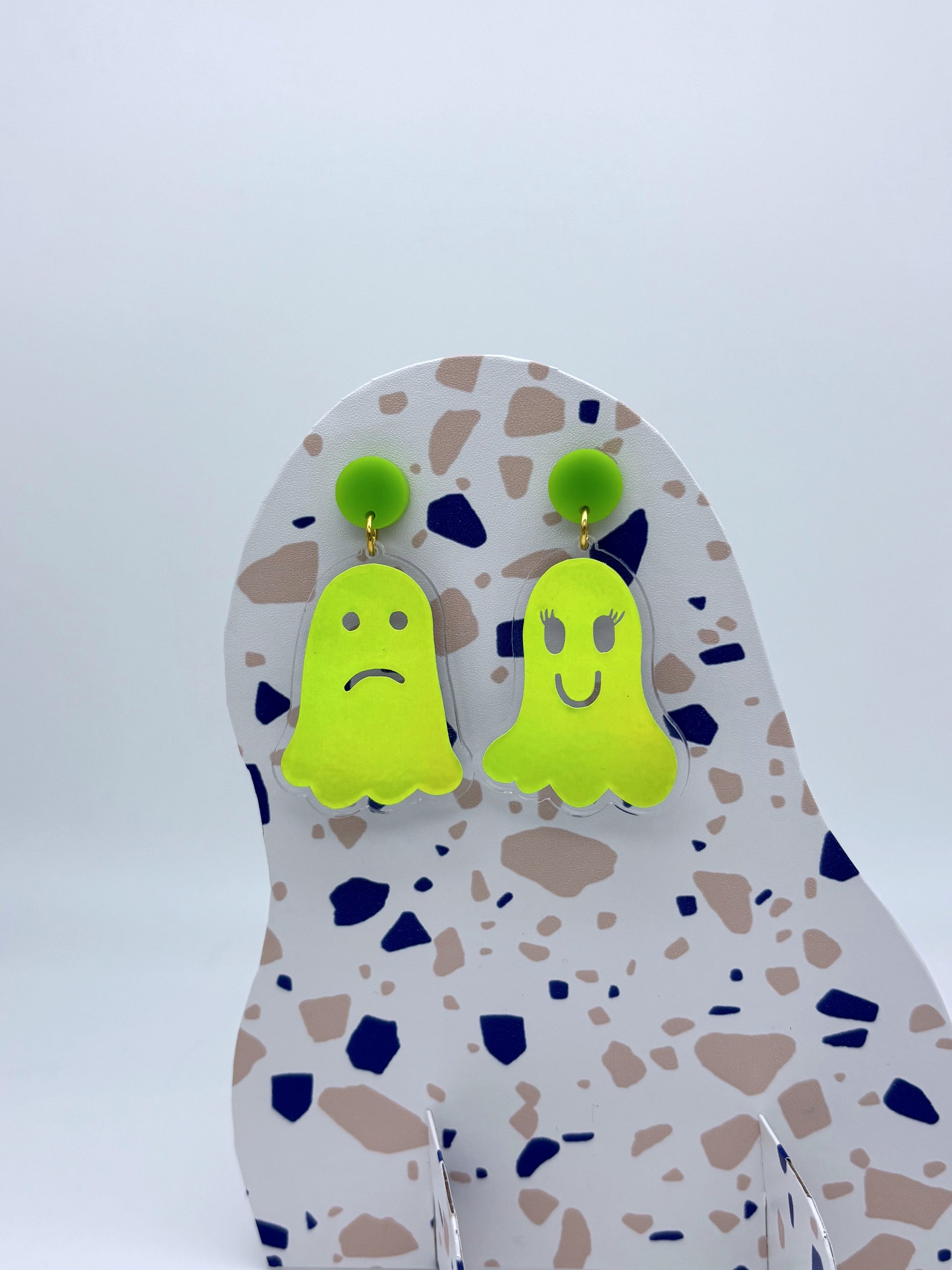 Holographic Ghost Earrings - Double Lime Green image 3