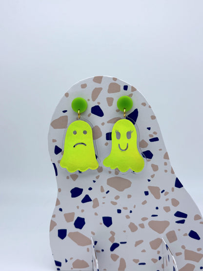 Holographic Ghost Earrings - Double Lime Green image 3