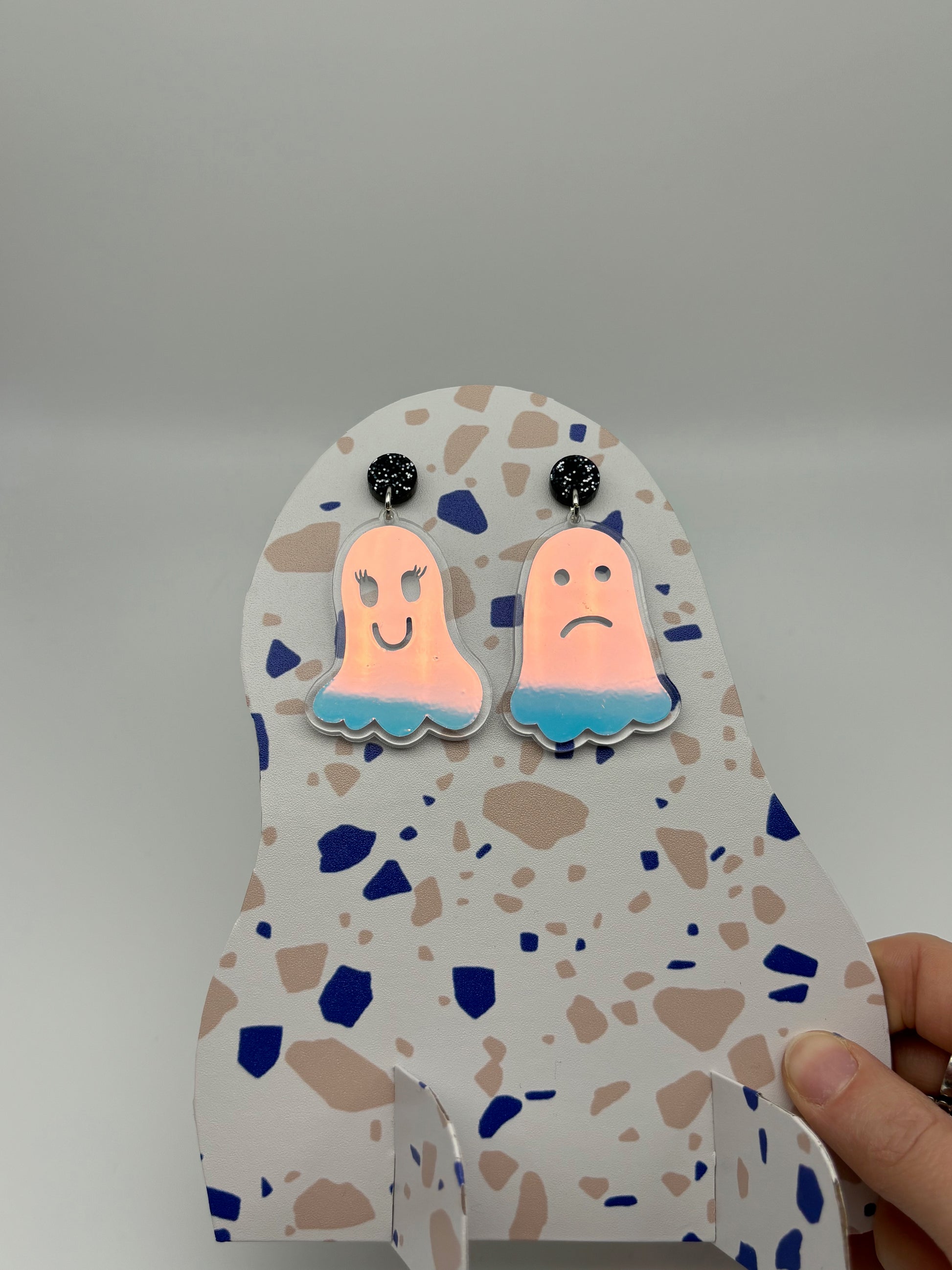 Holographic Ghost Earrings - Snow Aurora image 1