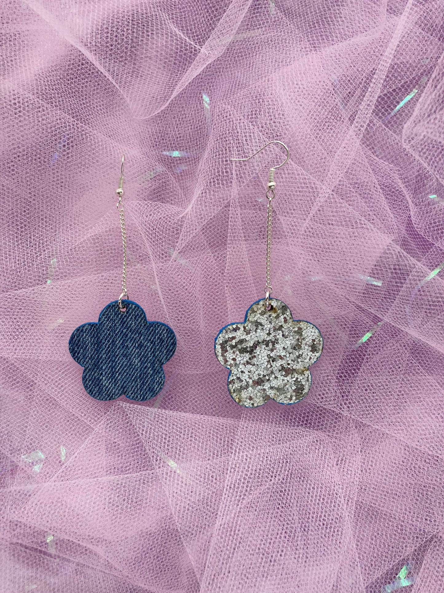 Micro Silver Disco Flower Earrings image 1