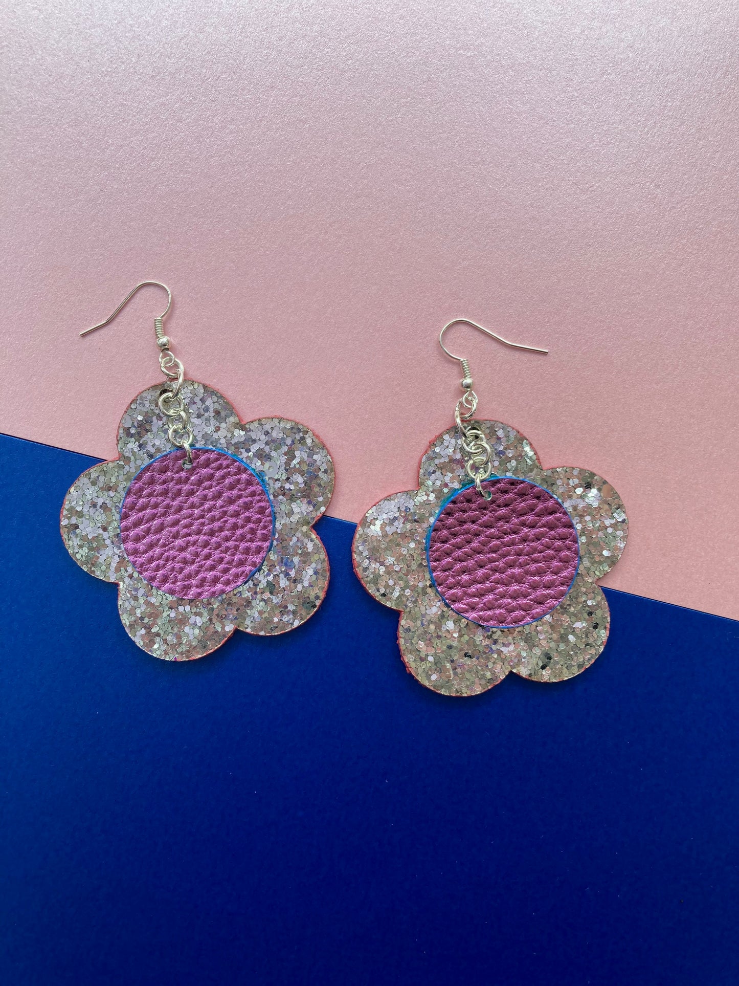 Disco Flower Silver Medium Earrings image 3