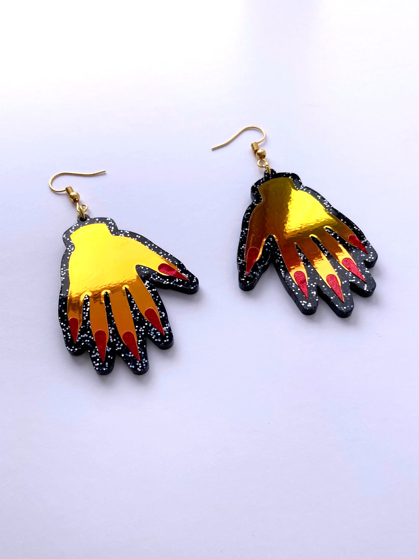 Sparkly Hand Acrylic Earrings - Tourmaline Aurora & Black Glitter image 5