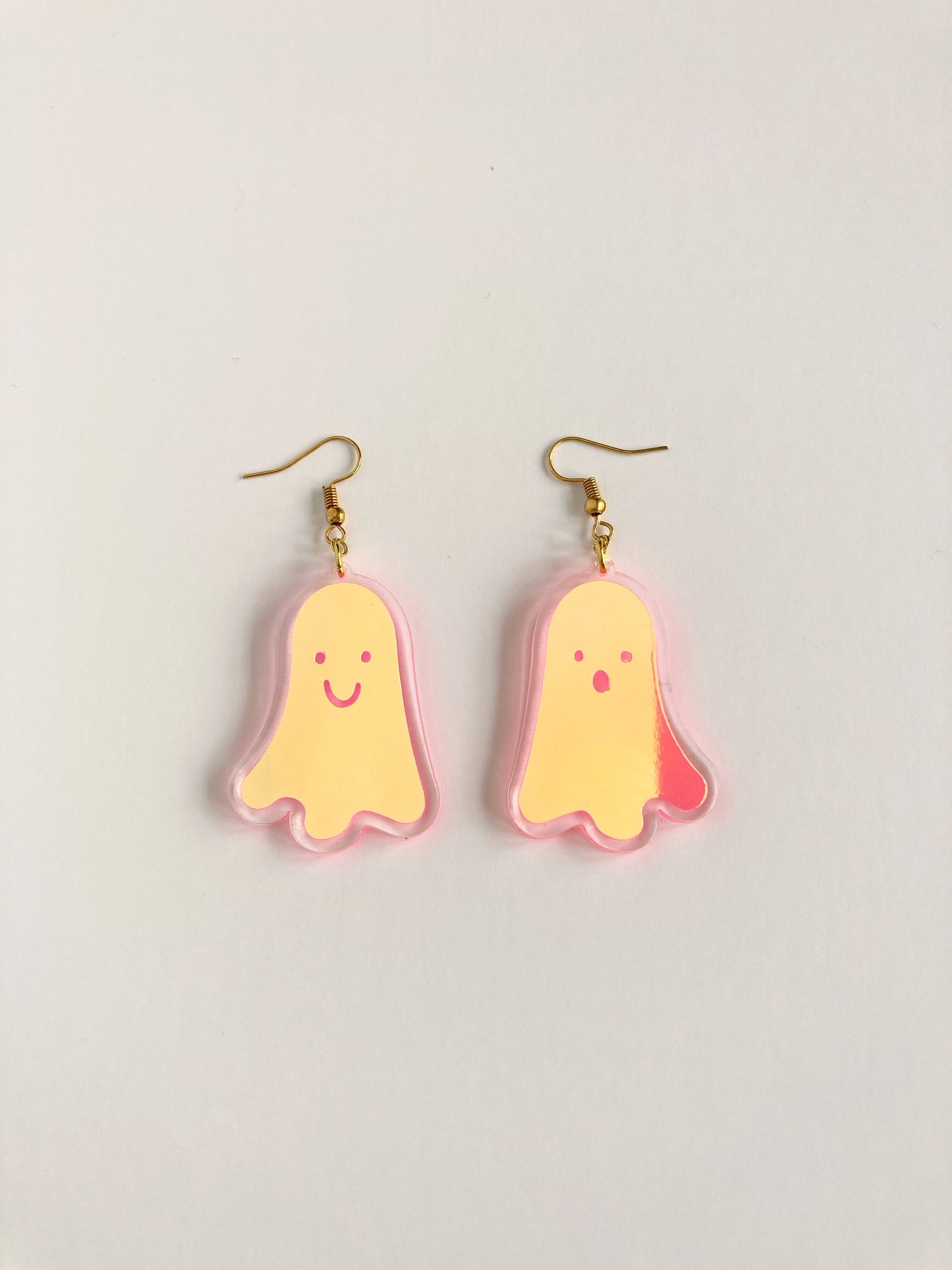 Holographic Ghost Earrings - Fluorescent Peachy Opal image 3