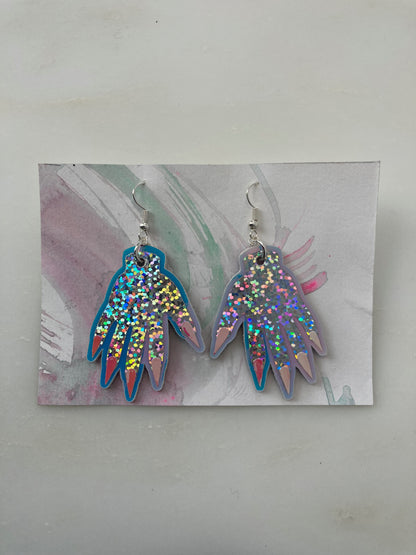 Sparkly Hand Earrings - Silver Holographic Shimmer image 2