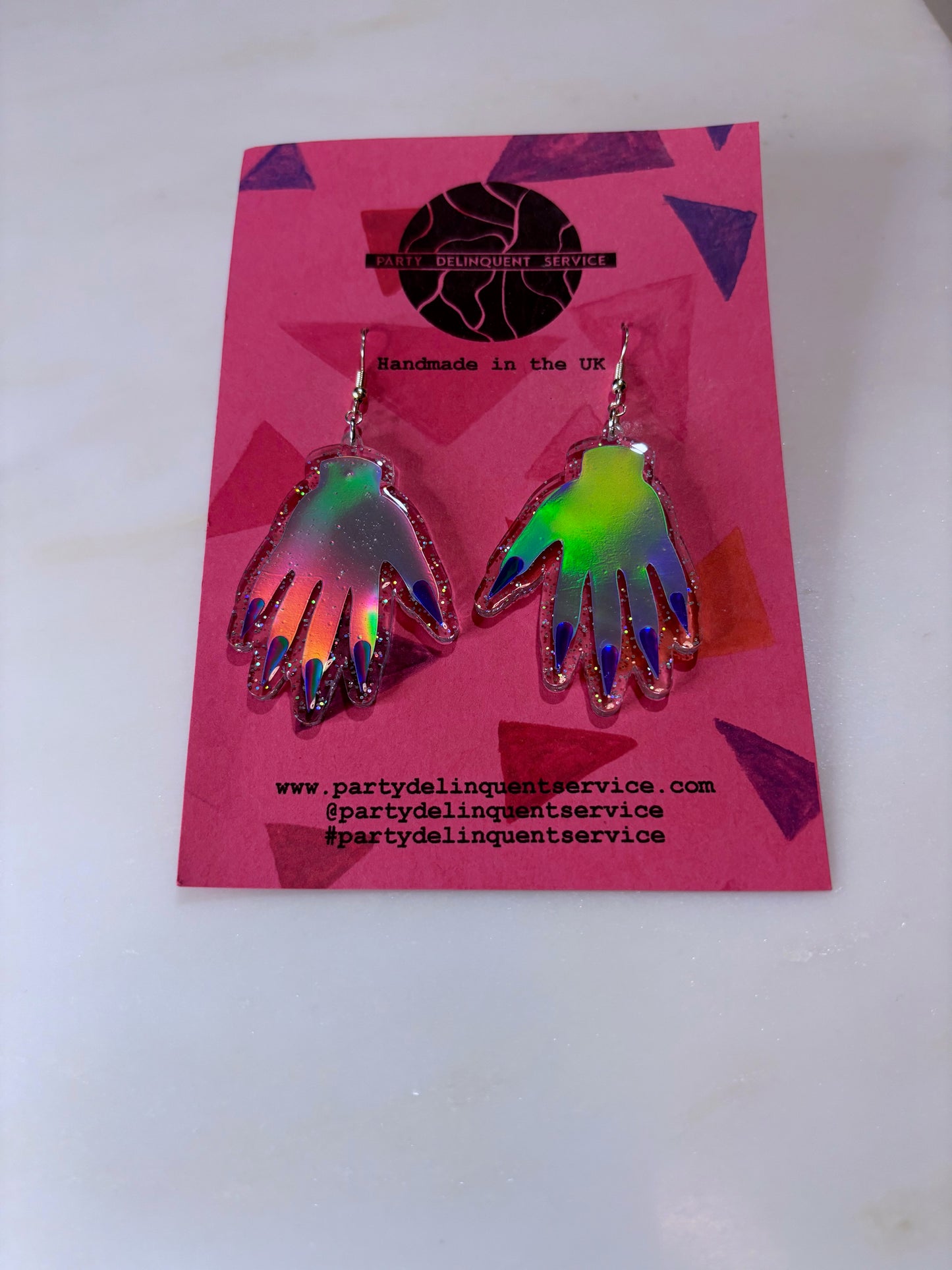 *Seconds* Sparkly Hand Acrylic Earrings - Silver Holo & Clear Holo Glitter image 7
