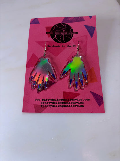 *Seconds* Sparkly Hand Acrylic Earrings - Silver Holo & Clear Holo Glitter image 7