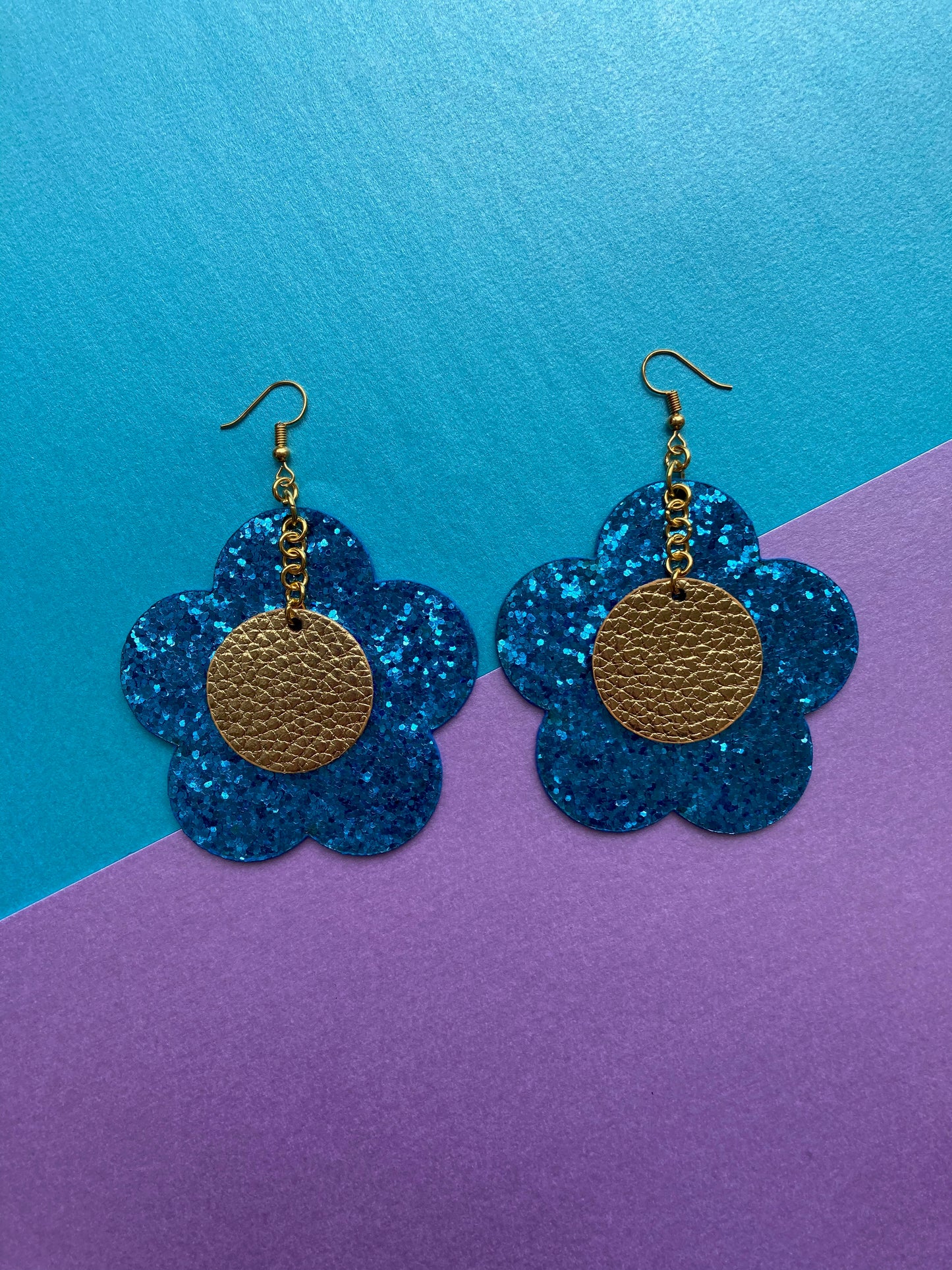 Disco Flower Turquoise Large Statement Earrings image 0