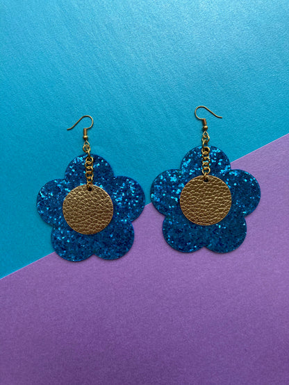 Disco Flower Turquoise Large Statement Earrings image 0