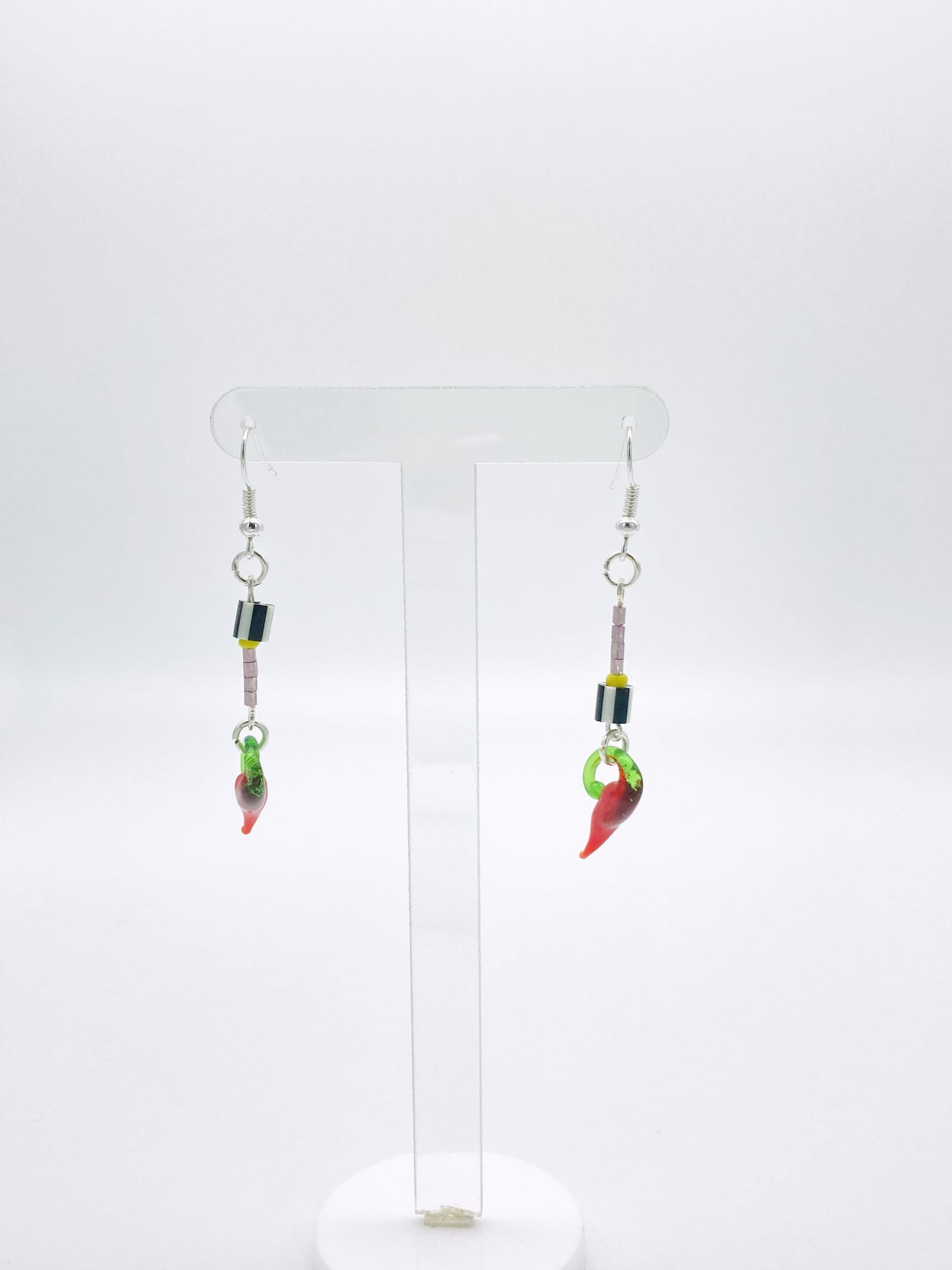 Abstract Chilli stripe b&w dangle earrings - Gold findings image 2