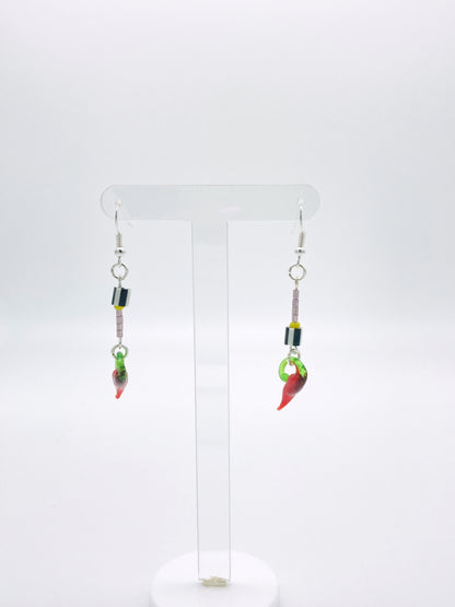 Abstract Chilli stripe b&w dangle earrings - Gold findings image 2