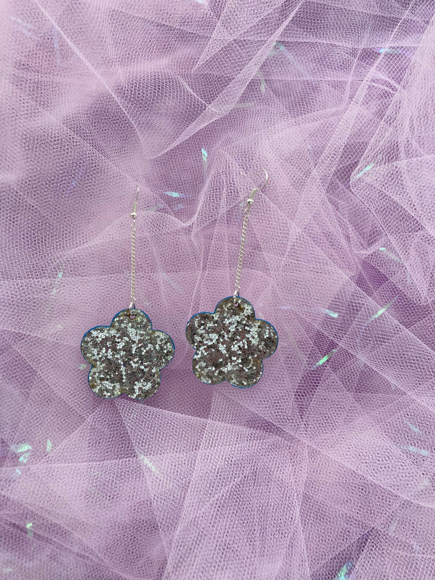 Micro Silver Disco Flower Earrings image 4