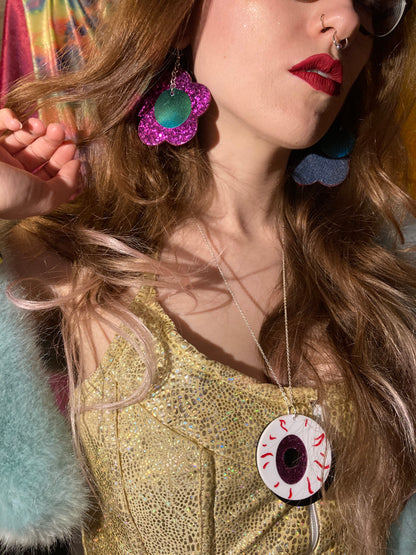 Disco Flower Magenta Large Statement Earrings image 6