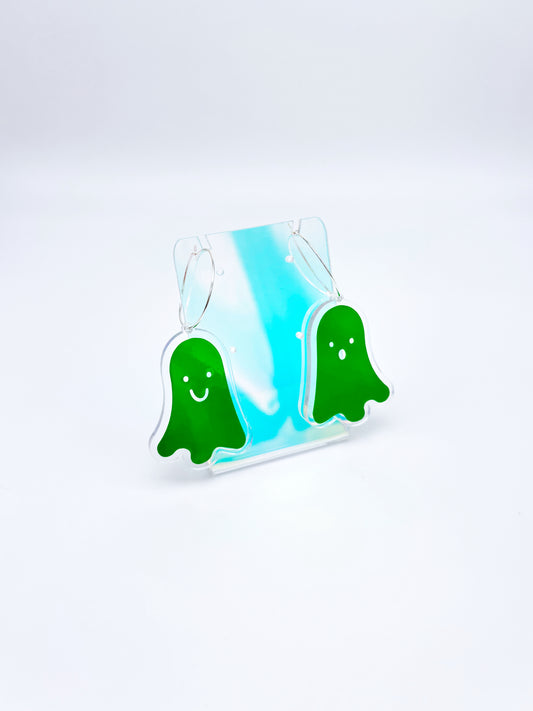 Holographic Ghost Earrings -  Emerald Green Hoops image 0