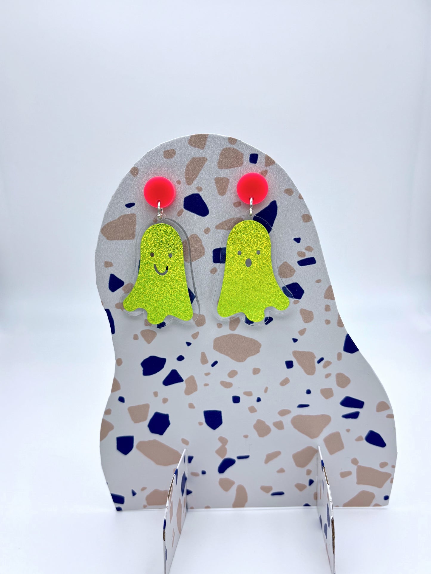 Holographic Ghost Earrings - Lime Green Shimmer image 2