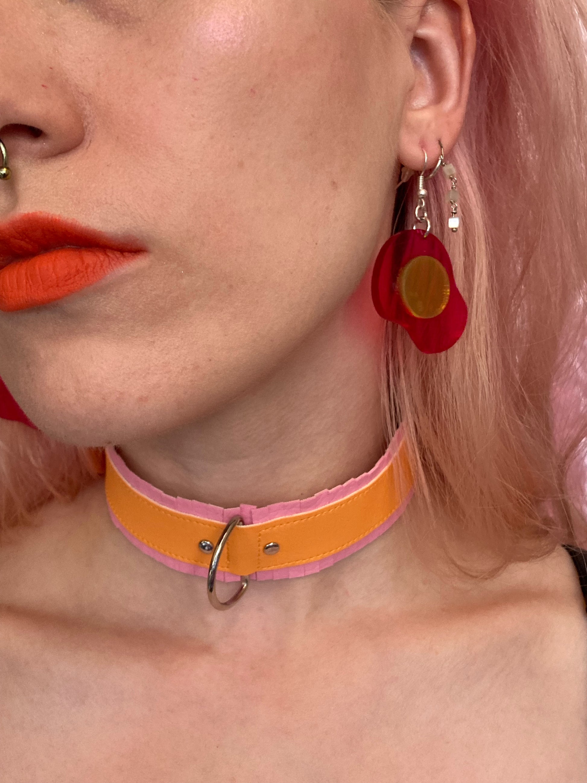 Fringed PVC choker - Baby Pink & Orange image 5