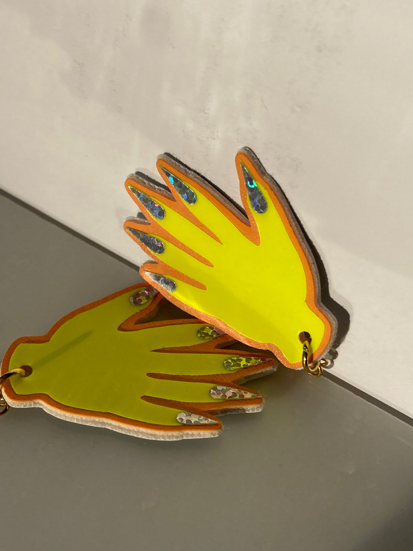 Sparkly Hand Earrings - Fluro Yellow image 7