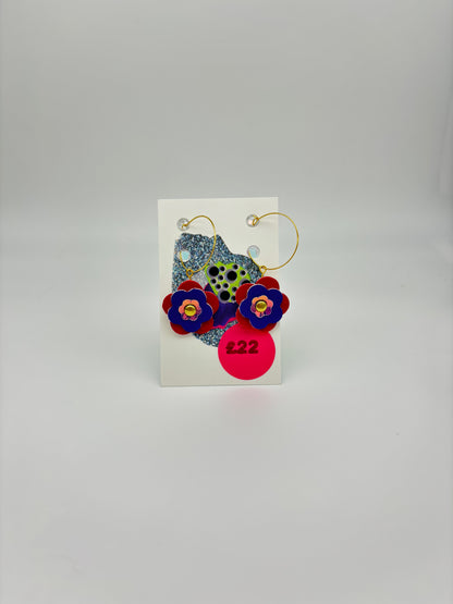 Mini Punk Flower Earrings - Red & Purple image 0