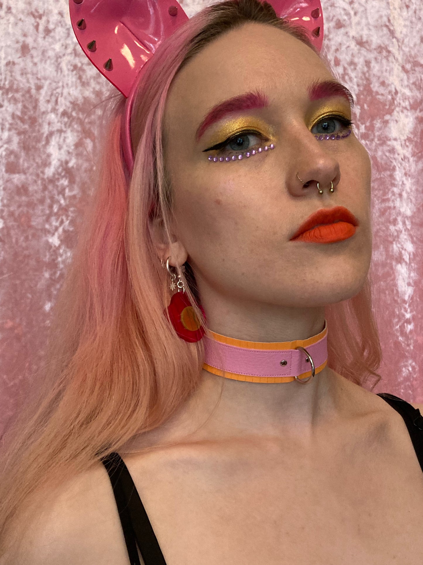 Fringed PVC choker - Orange & Baby Pink image 1