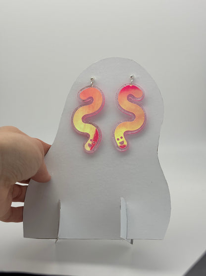 Glitter & Vinyl Worm Ball Stud Dangle Earrings - Peachy Opal image 2