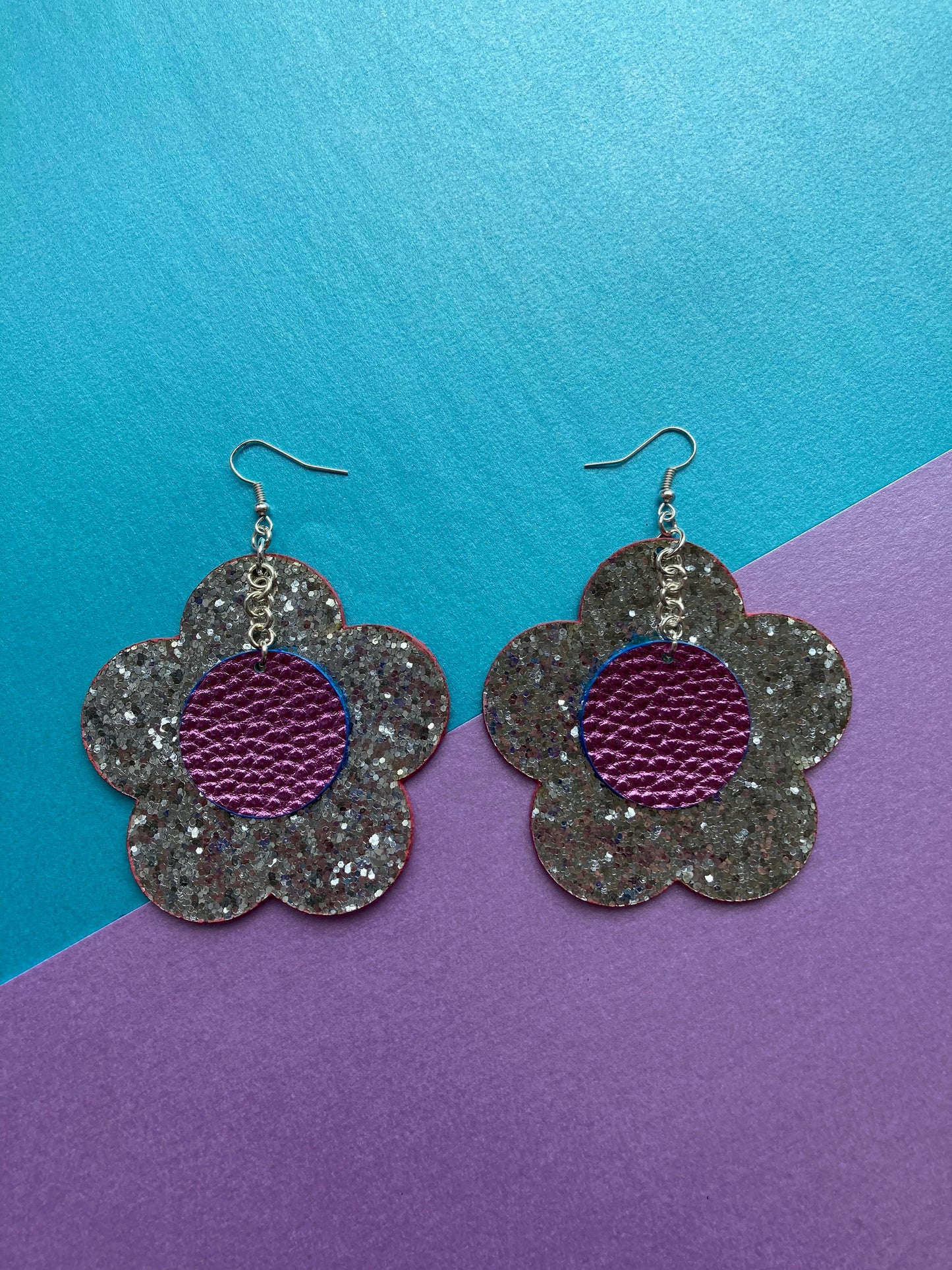 *Sample* Disco Flower Silver Large Statement Earrings image 3