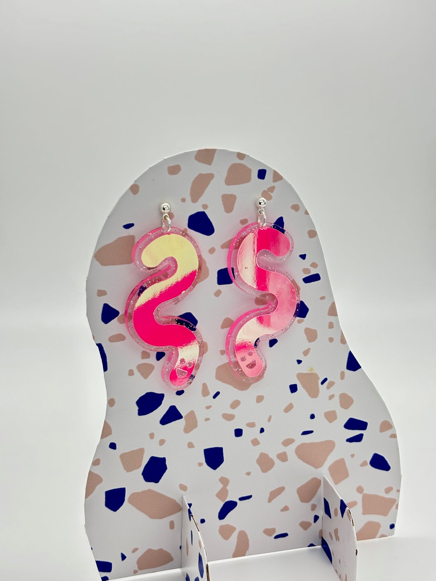 Glitter & Vinyl Worm Ball Stud Dangle Earrings - Peachy Opal image 3