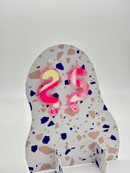 Glitter & Vinyl Worm Ball Stud Dangle Earrings - Peachy Opal image 3