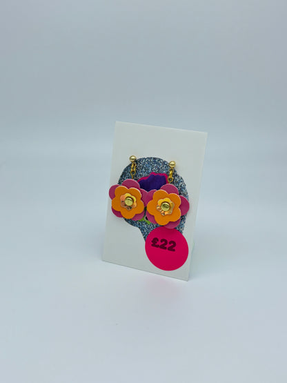 Mini Punk Flower Earrings - Pink & Orange image 4