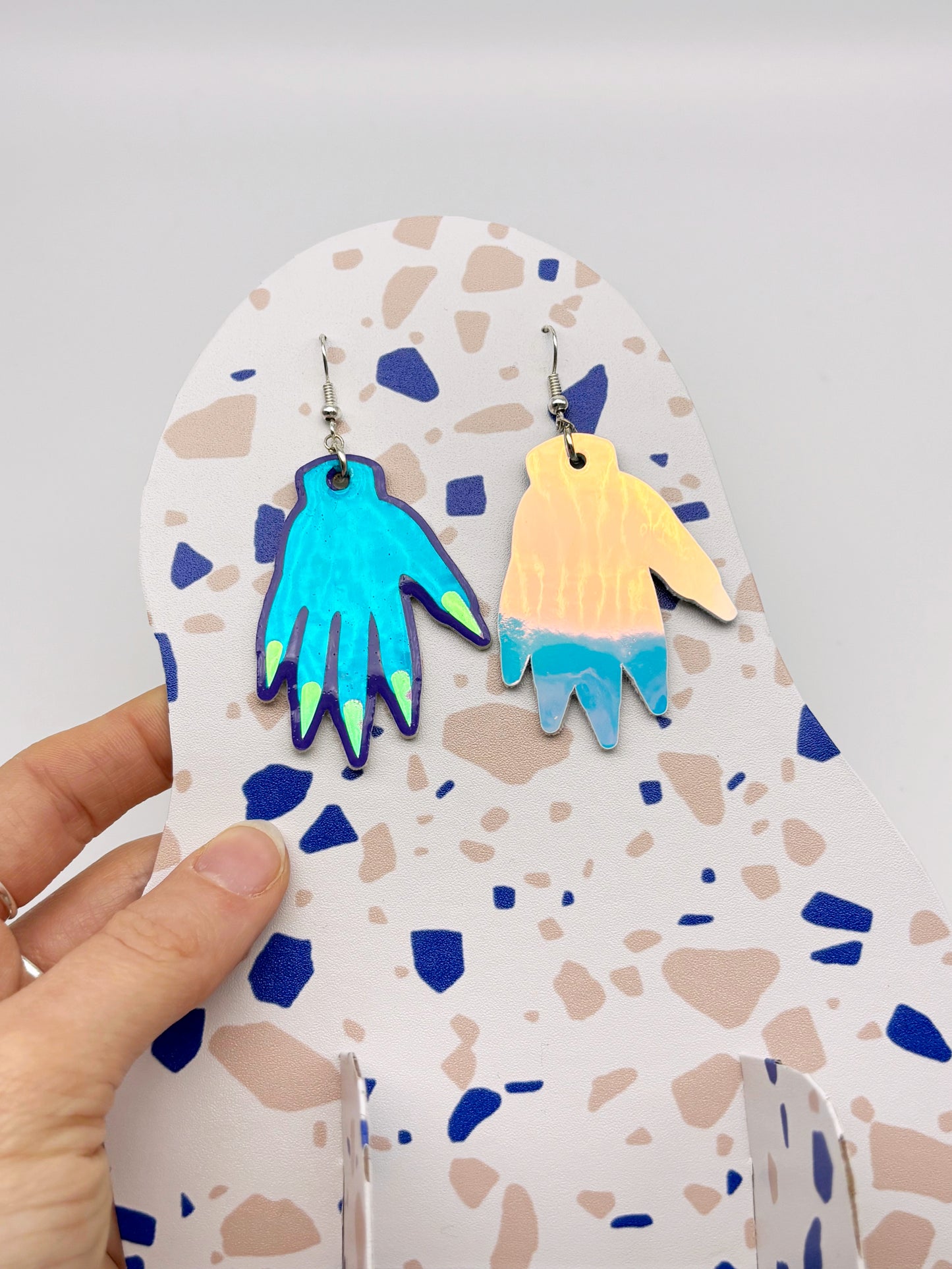 Sparkly Hand Earrings - Ocean Teal Holographic image 7