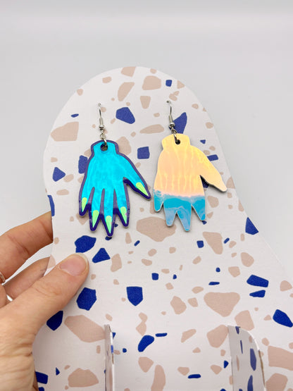 Sparkly Hand Earrings - Ocean Teal Holographic image 7