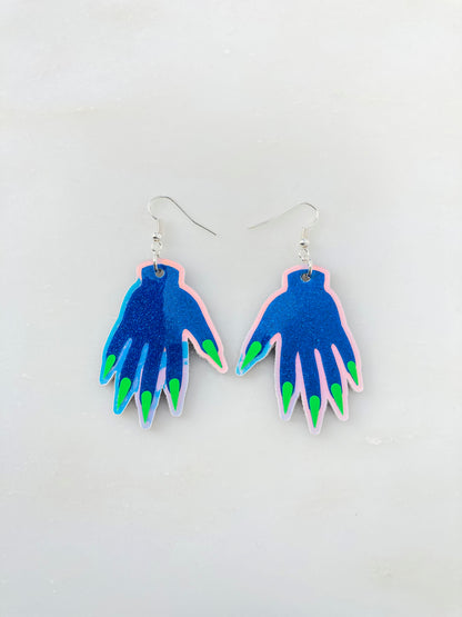 *Seconds* Sparkly Hand Earrings - Blue Glitter image 4