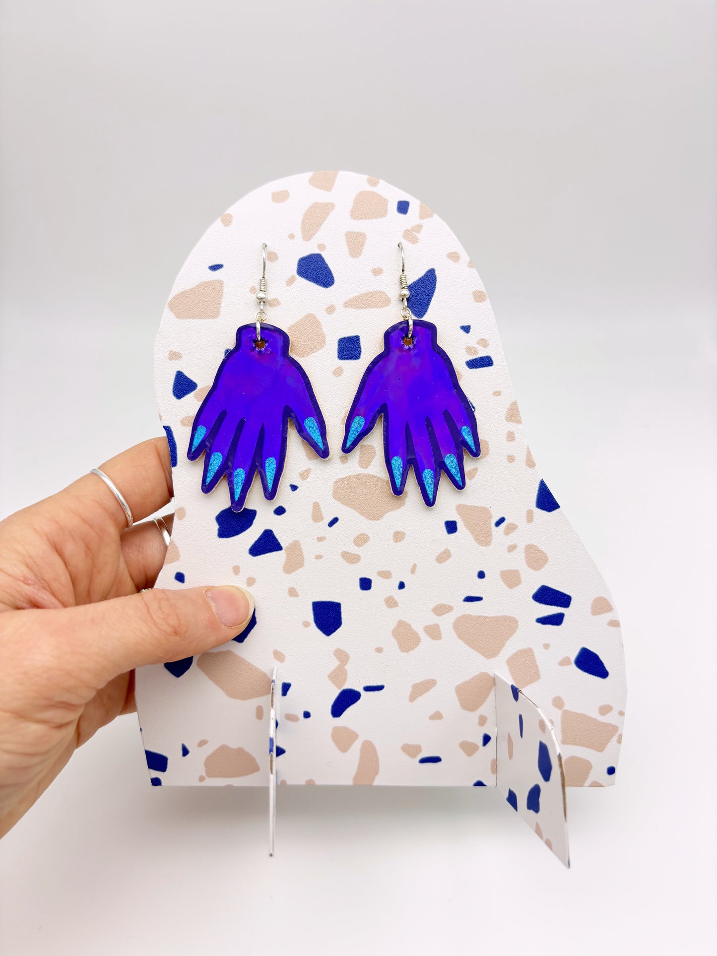Sparkly Hand Earrings - Purple Holo image 2