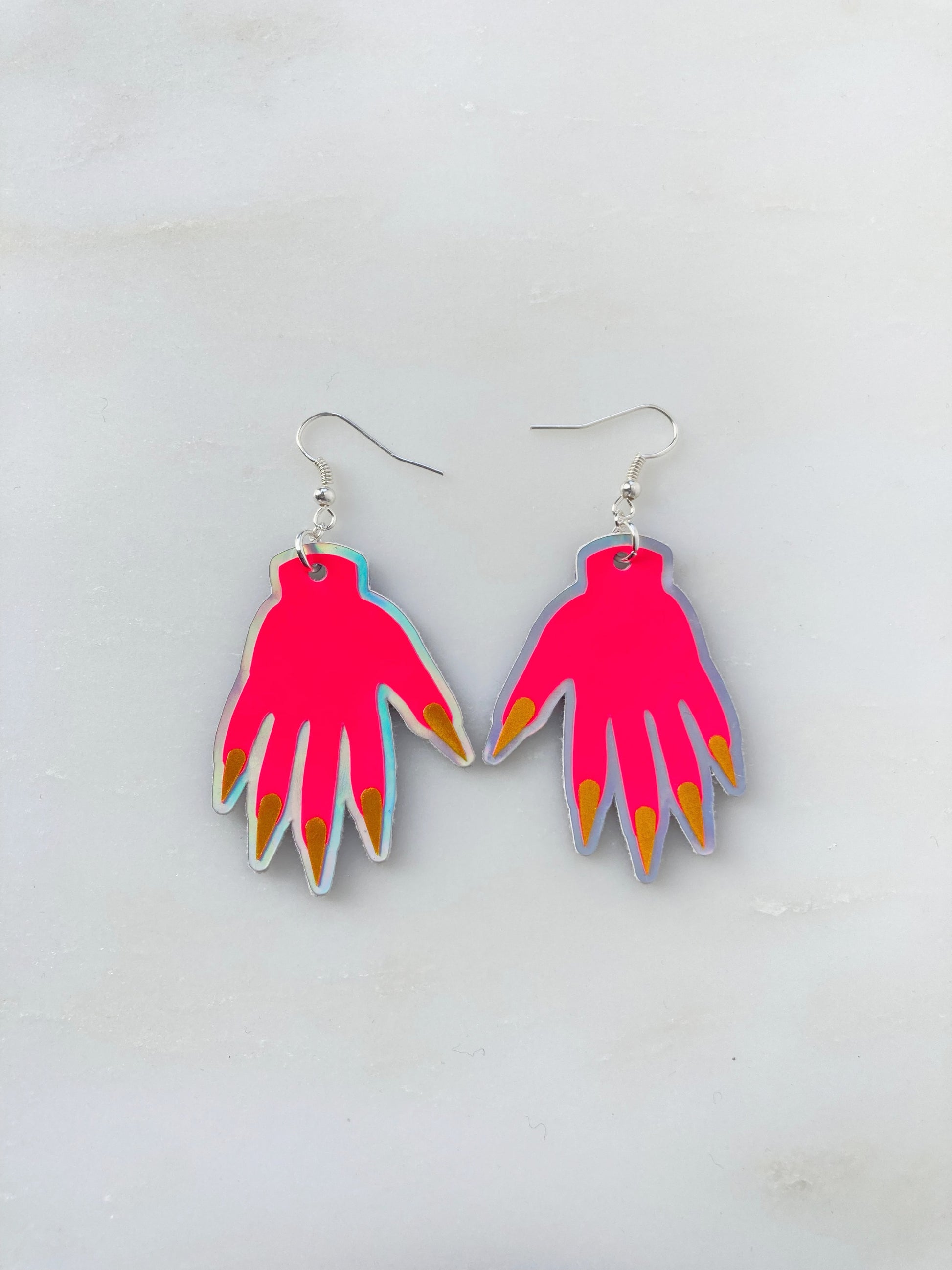 Sparkly Hand Earrings - Fluro Pink image 0