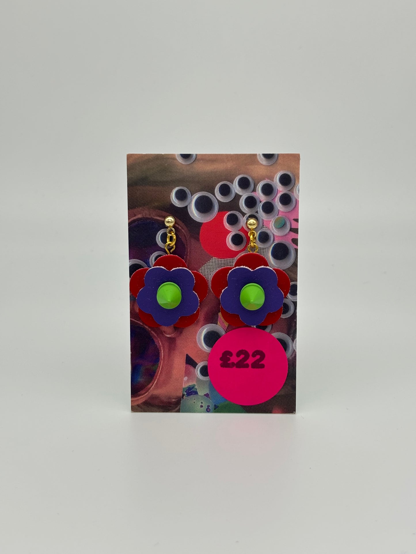 Mini Punk Flower Earrings - Red & Purple, Green spikes image 4